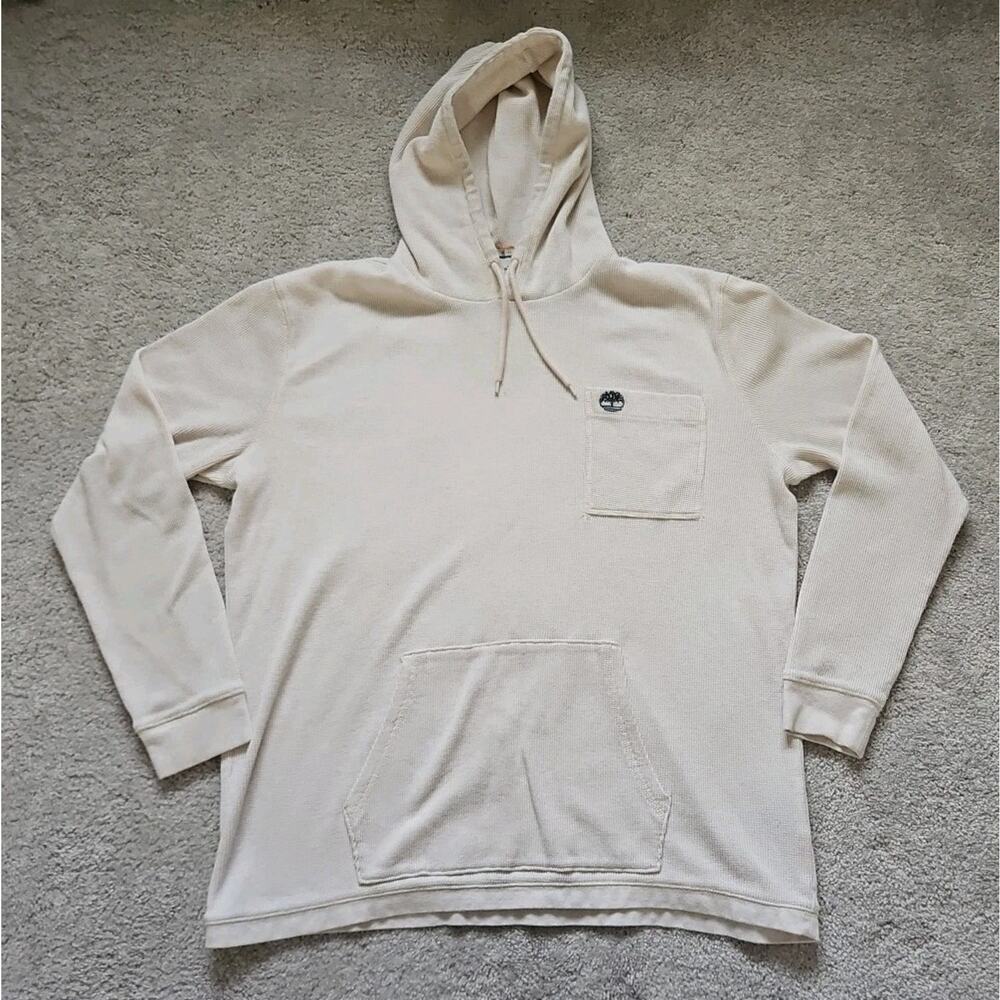 Timberland Beige Pullover Waffle Knit Thermal Hoodie Sz XL Pocket
